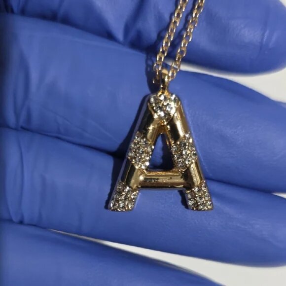 Gold “A” Initial Pendant Necklace w/ Rhinestone Accent – Elegant Letter Jewelry - Picture 5 of 9